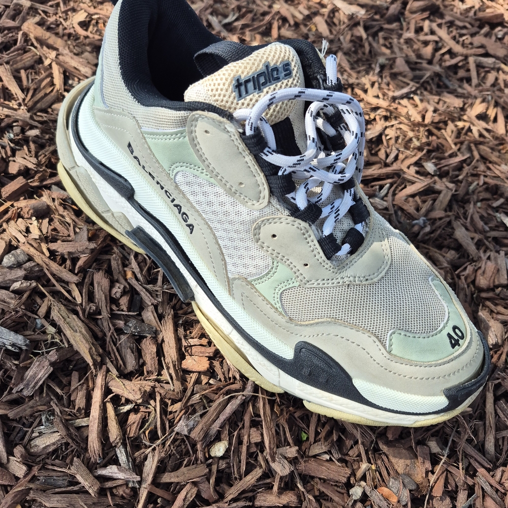 Balenciaga Triple S Cream & Blue Sneakers Pair